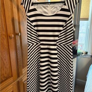 New York & Company Black and White Striped Midi Fit & Flare Dress